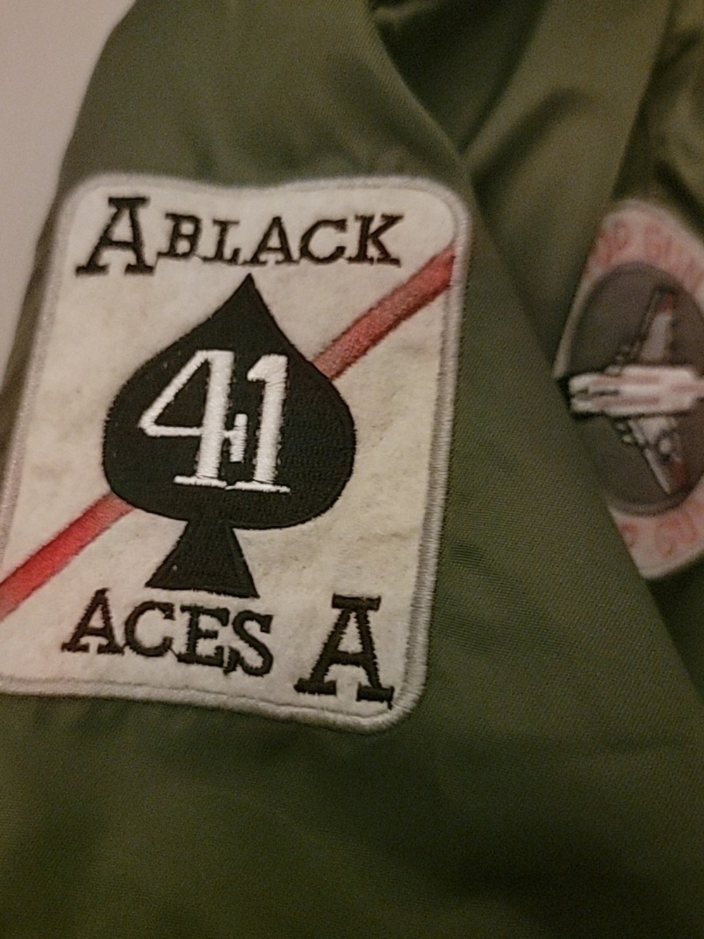 Black 41 Aces Olive Green Bomber Jacket with Patches - Picture 3 of 6